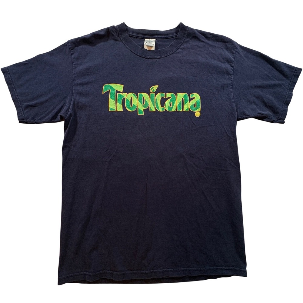 Gildan Tropicana Graphic T-Shirt Mens Large Navy Blue Cotton Short Sleeve Tee